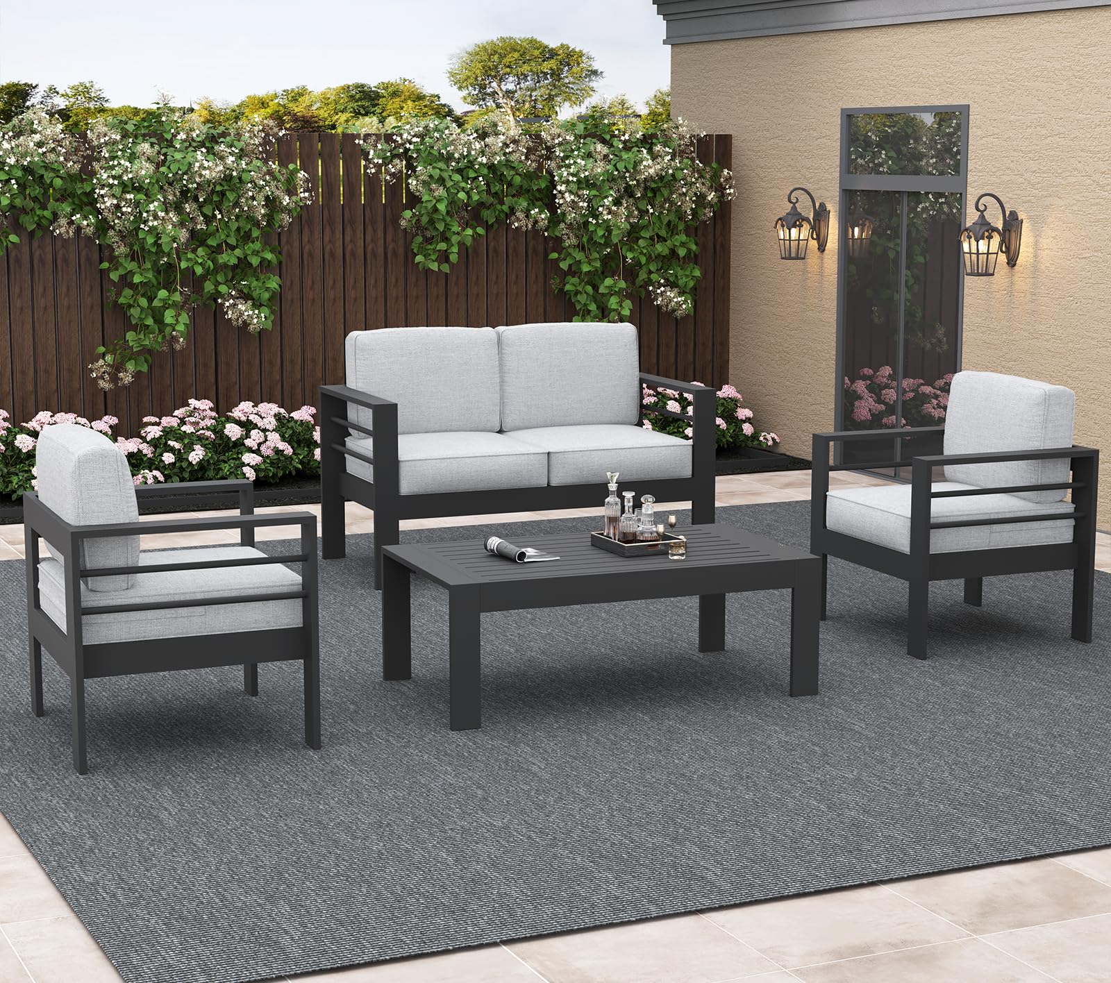 Aluminum Outdoor Patio Loveseat, 2 Seater Sofa Chair with Cushion