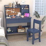 Blue Kids Desk and Chair Set for 5-12 Year Old, Childrens Computer Desk with Drawers and Storage Shelf