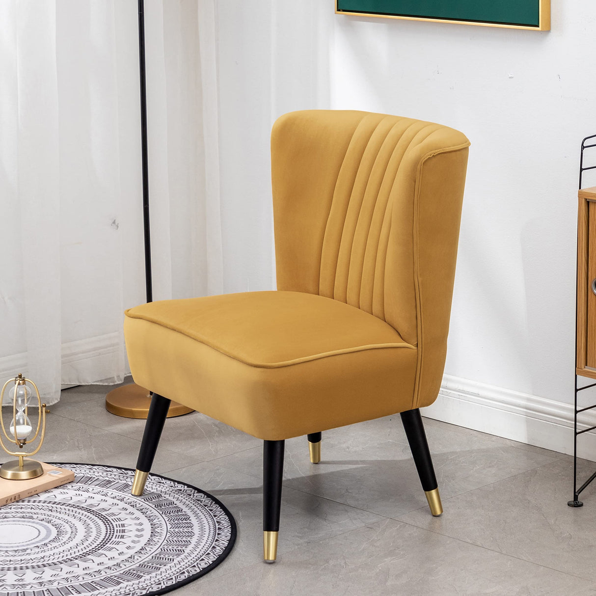 HomeZero Aero Mid-century Modern Upholstered Accent Chair, Gold