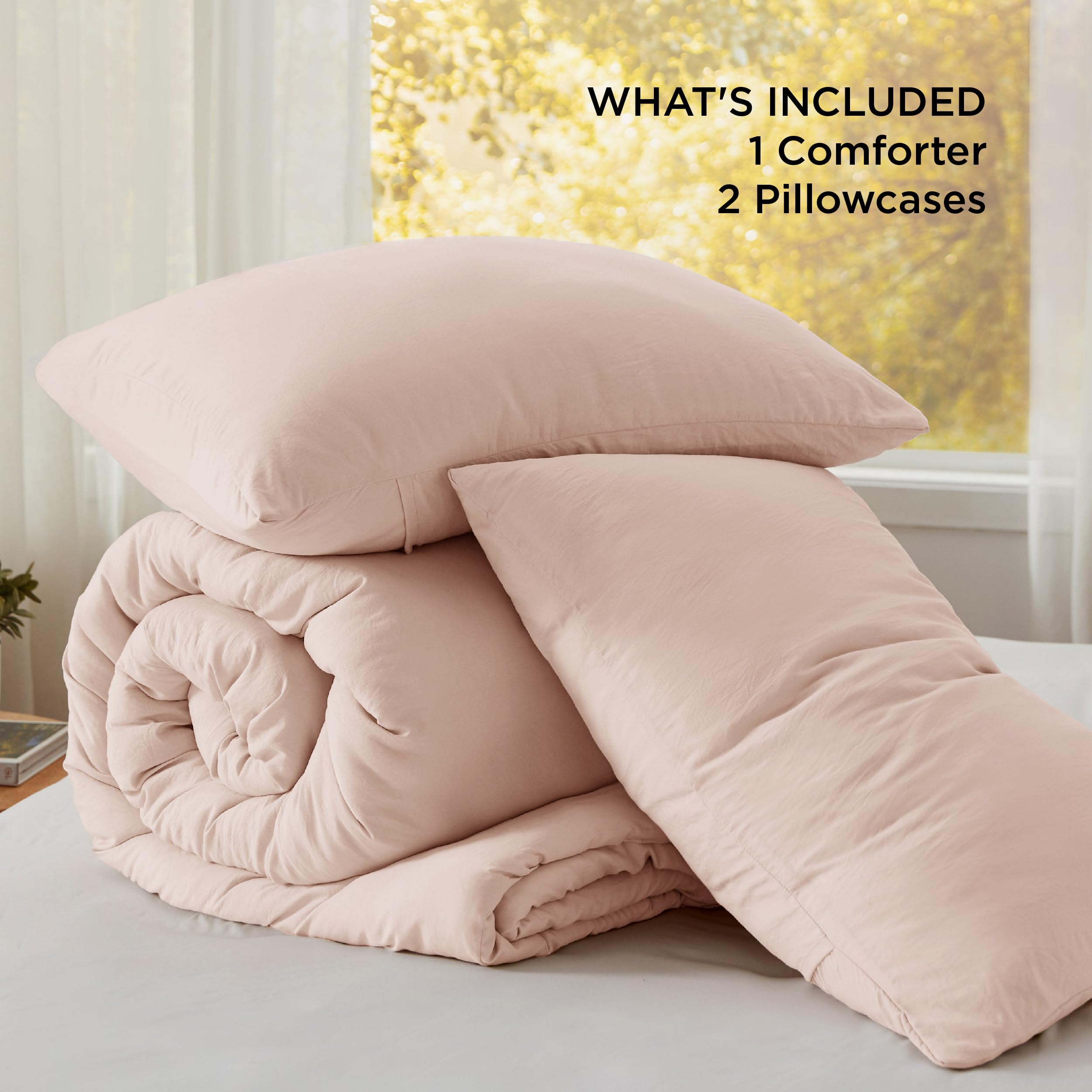 Light Pink Oversized King Comforter Set - 3 Piece Prewashed Bedding
