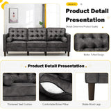 84" Faux Leather 3-seat Sofa with Two Bolster Pillows, Tufted Couch with Wooden Legs,