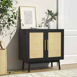 Buffet Cabinet, Rattan Cabinet, Set of 3, Storage Cabinet with 2 Doors