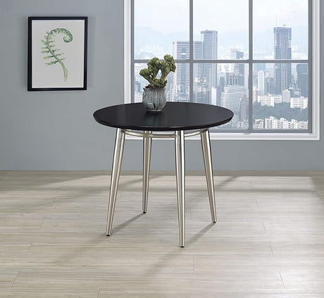 Brooklyn Modern Round End Table, White Top with Brushed Nickel