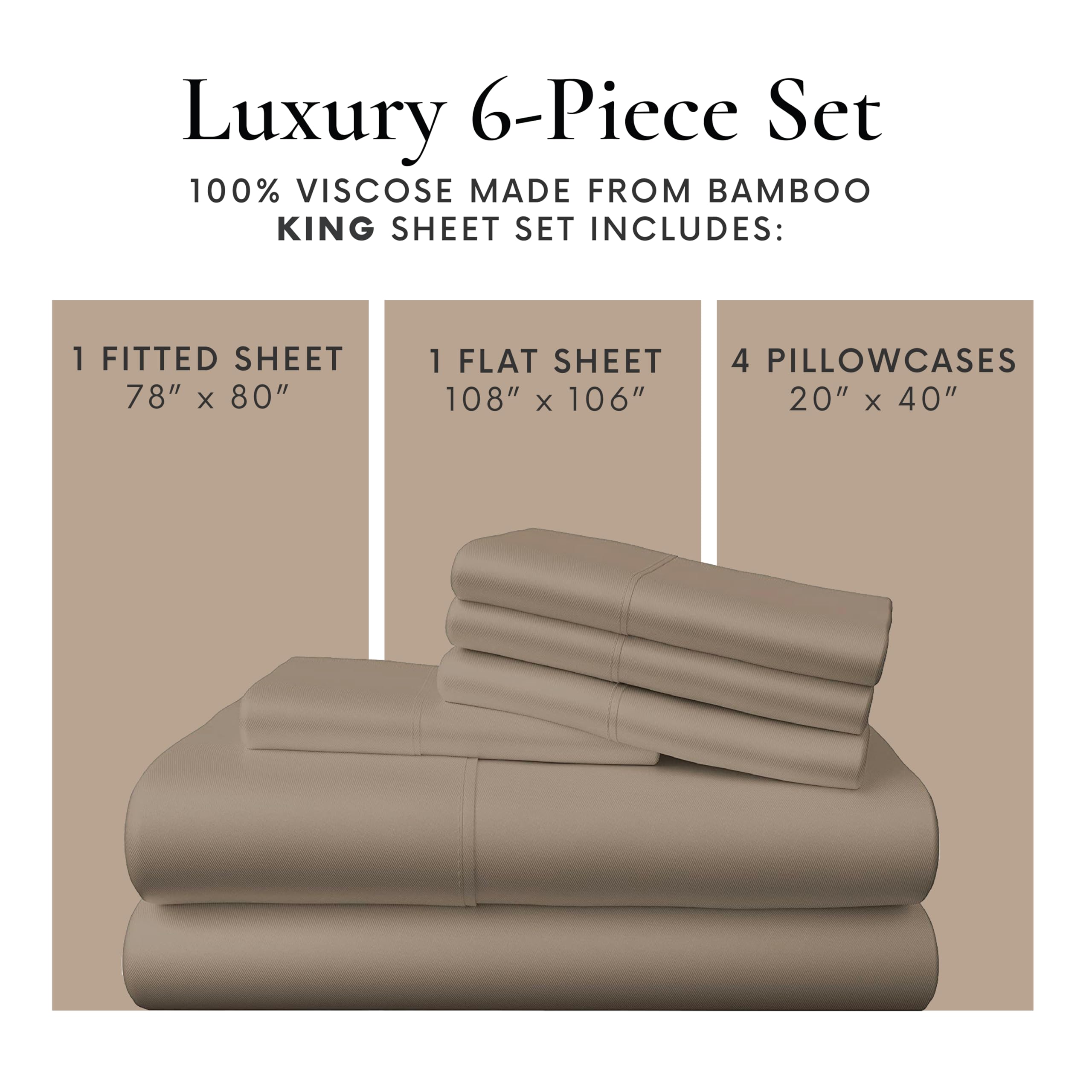6 Piece King Size Sheets Set - 100% Viscose Made from Bamboo Sheets