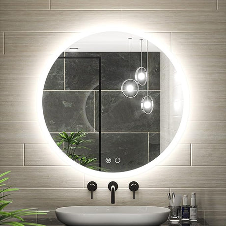 36 Inch LED Round Mirror for Bathroom with Lights Frontlit 3 Color Temperature Lights