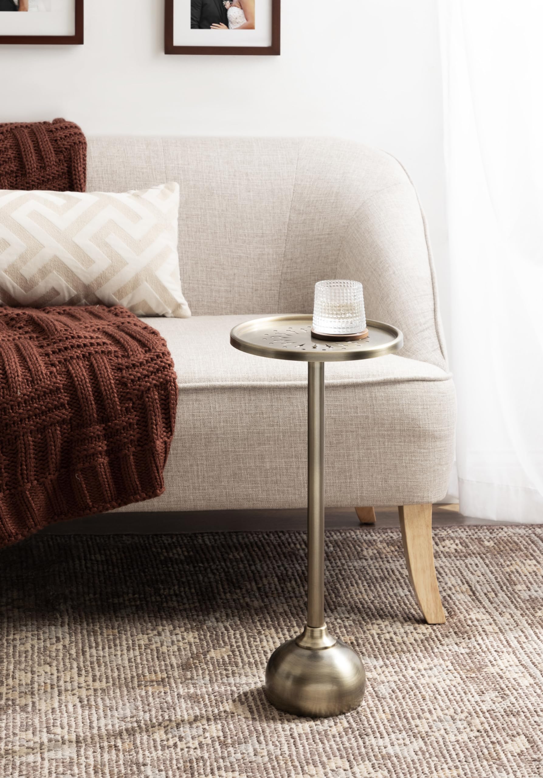 Miki Modern Pedestal Drink Table, 10 x 10 x 23, Antique Brass