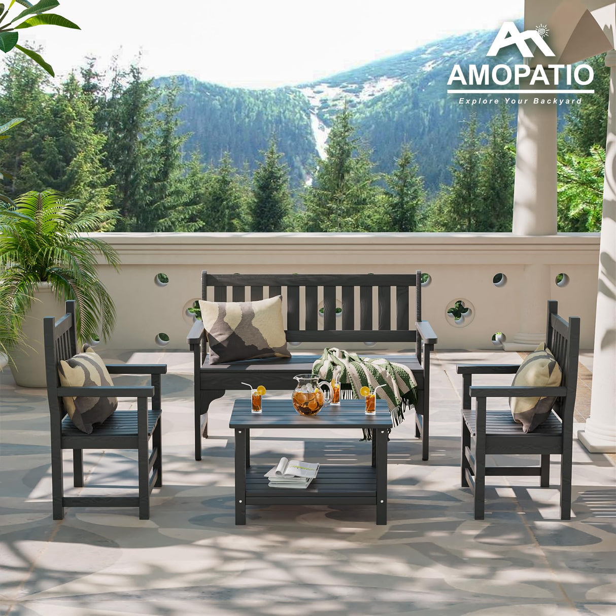 Amopatio Outdoor Bench, 2-Person Garden Bench Load up to 800 Lbs, Outdoor Benches