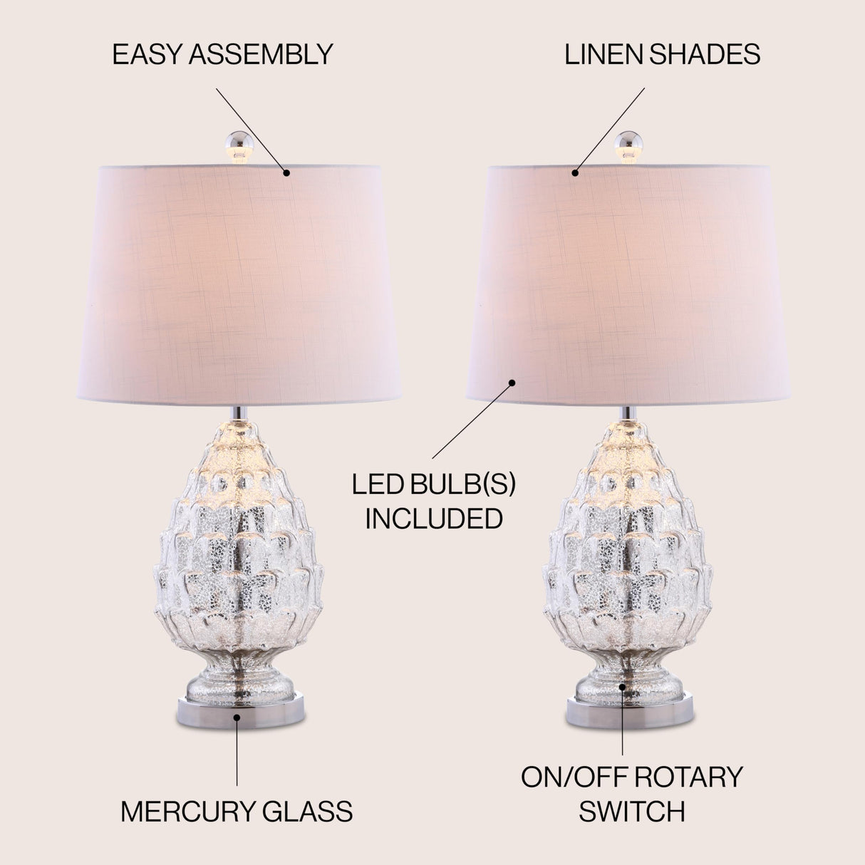 JYL1076A-SET2 Set of 2 Table Lamps Artichoke 25.5" Glass LED Table Lamp