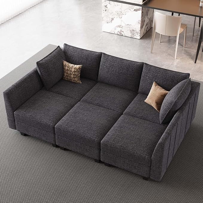 Large Modular Sectional Sofa Sleeper Sectional Couch with Storage Chenille Sectional Sofa Bed for Living Room, 9 Seats, Dark Grey