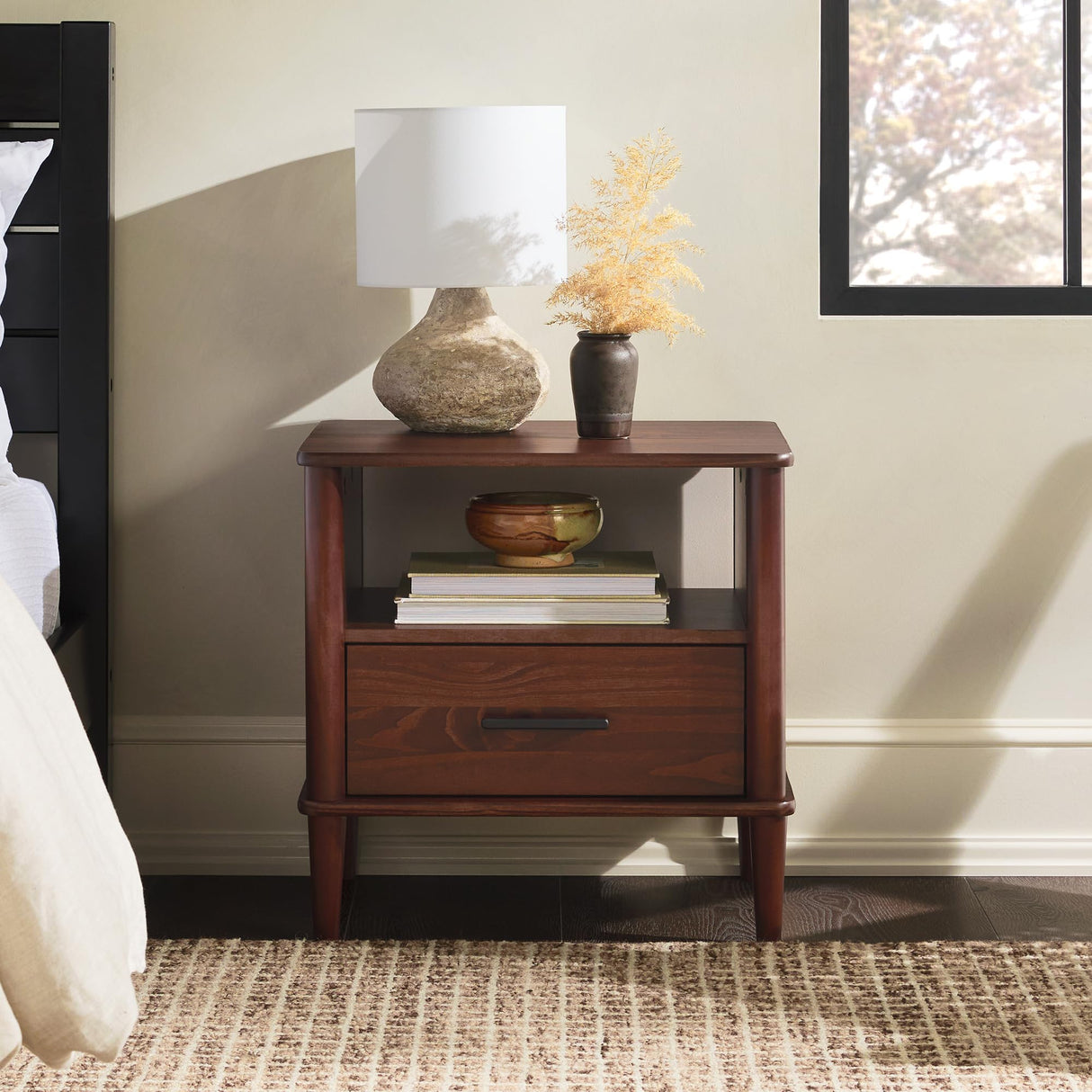 1-Drawer Nightstand, 20 Inch, Walnut