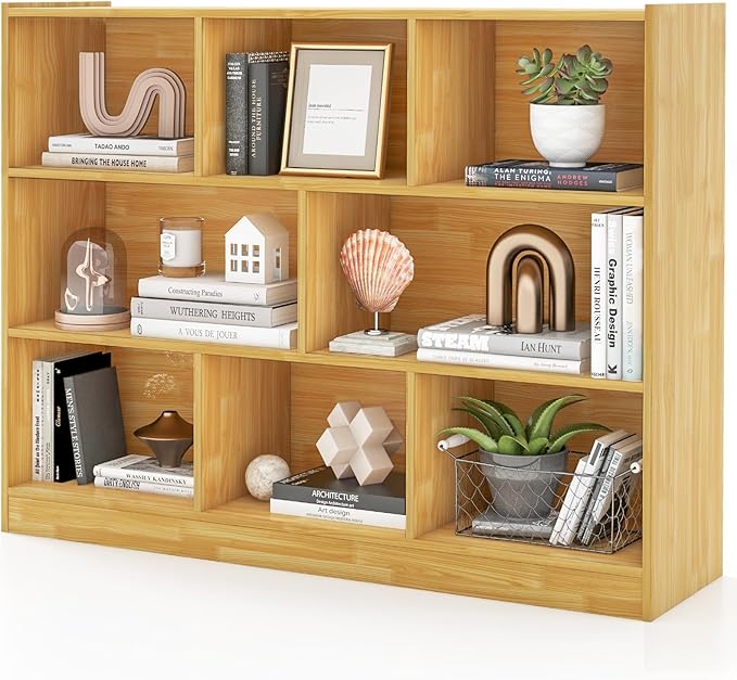 8 Cube Bookcase, Freestanding 3-Tier Open Bookshelf, Modern Storage Display Cabinet, Wood Cube Storage Organizer for Living Room, Kid’s Room, White