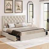 Queen Bed Frame with 4 Storage Drawers,Linen Upholstered Platform Bed Frame