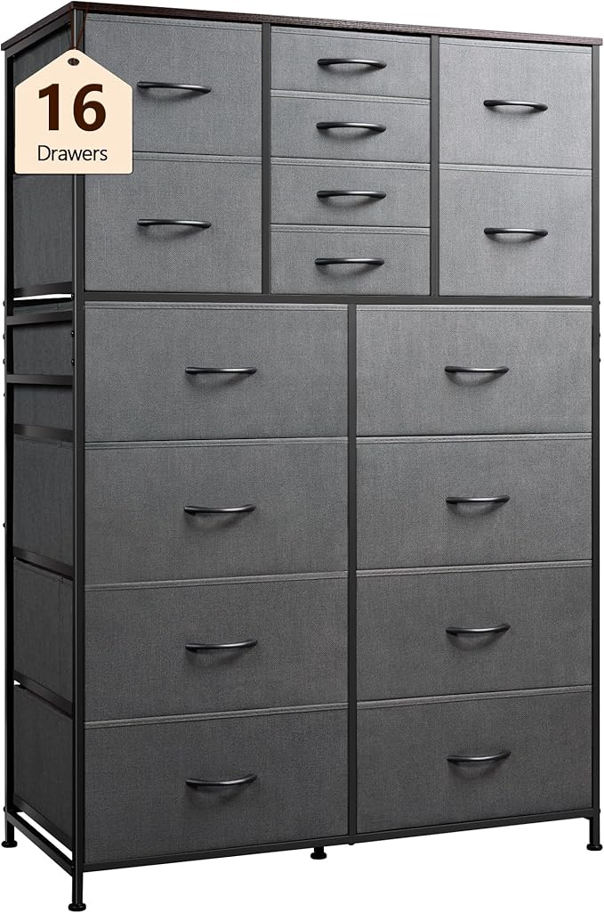 Tall Dresser for Bedroom, Fabric Dresser Storage Tower with 16 Drawers, Chest of Drawers Organizer Unit