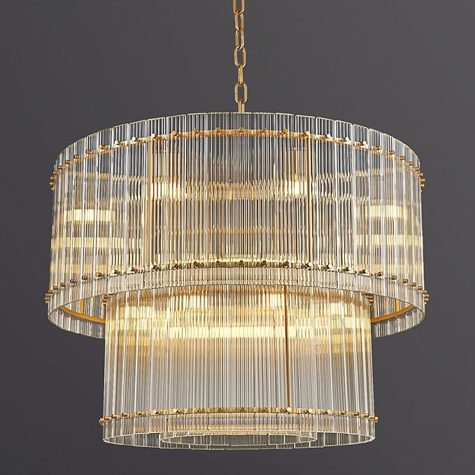 37" Modern Gold Round Chandelier,2-Tier 8-Light Water Ripple Crystal Glass Chandelier