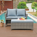 2-Piece Outdoor Patio Furniture Wicker Love-seat and Coffee Table Set