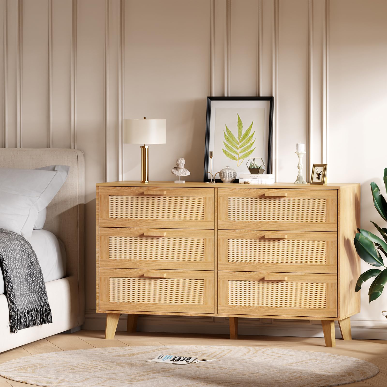 Wide Rattan Dresser, 6 Drawer Dressers