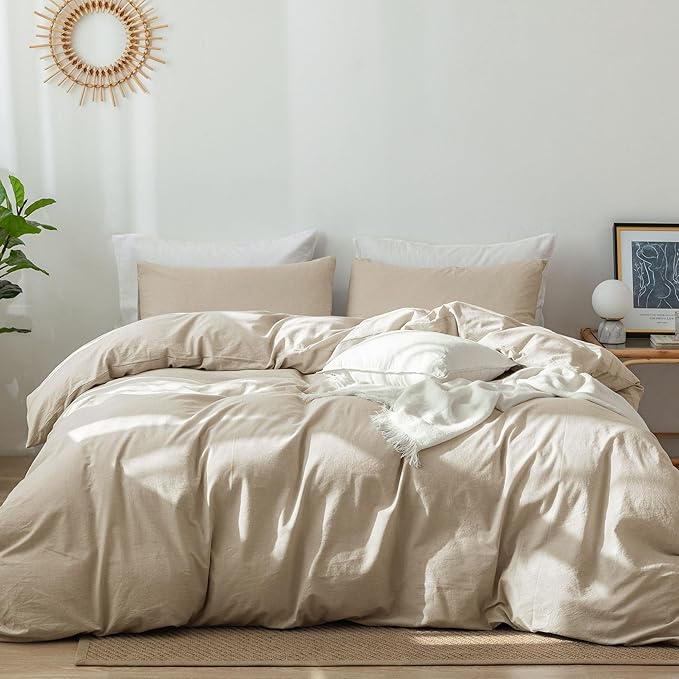 Bedding Duvet Cover Set 100% Washed Cotton Linen Like Textured Breathable Durable