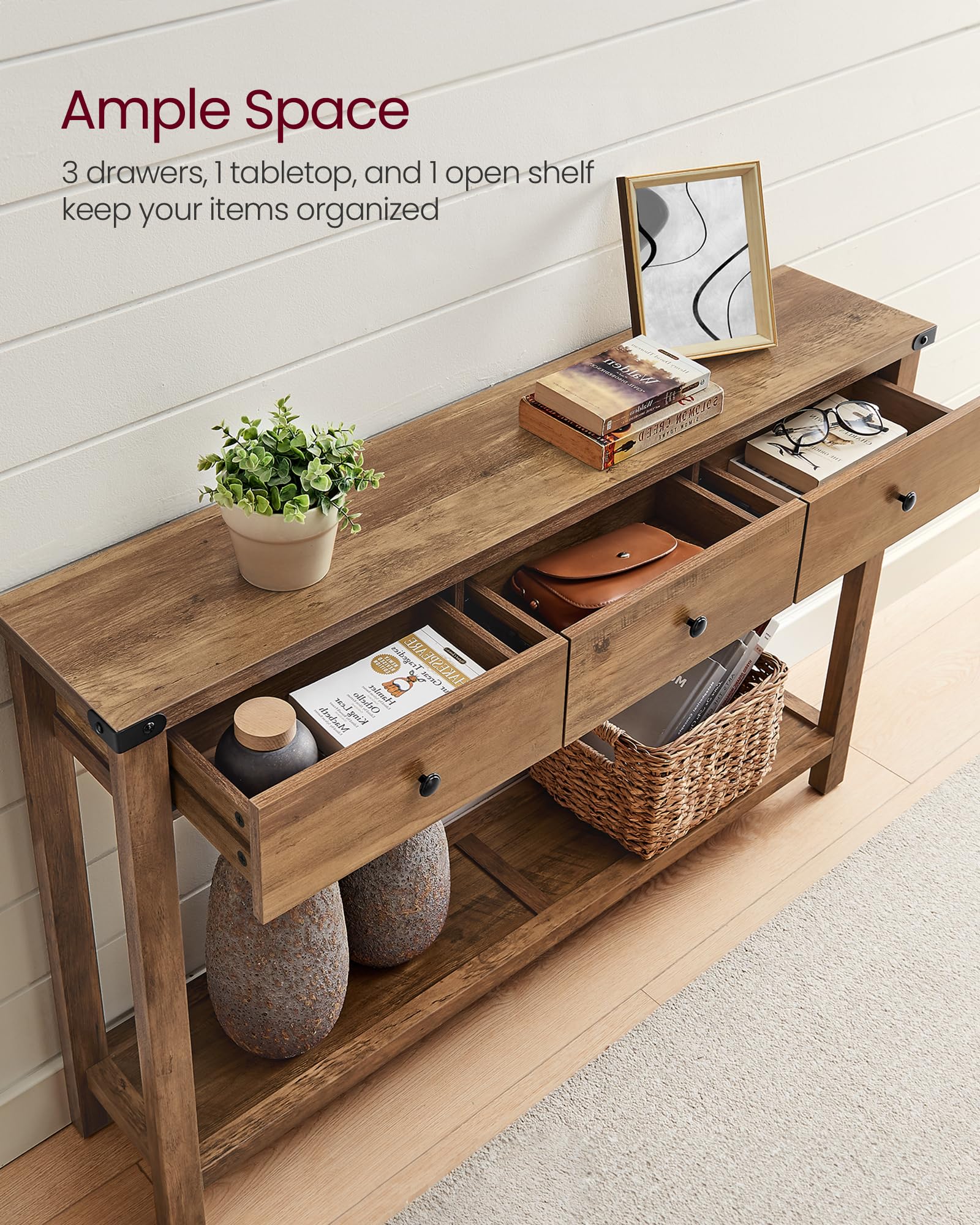 LIRY Collection Console Table with 3 Drawers - Farmhouse Entryway Sofa Table