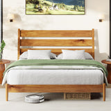 Solid Wood Bed Frame with Ergonomic Headboard, Full Size Mid Century Wooden Platform