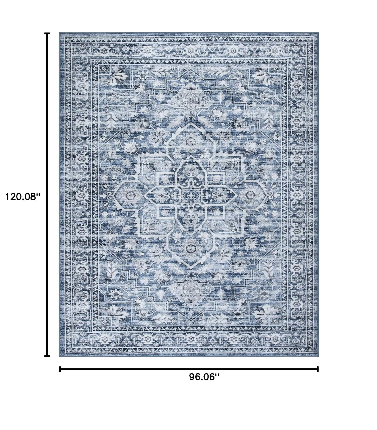 Lahome Oriental Washable Rugs 8x10, Blue 8x10 Area Rugs for Living Room Soft Ultra-Thin Washable Rug, Traditional Bedroom Rug Non Shedding Dining Room Rug for Under Table Office(8x10ft,Blue)