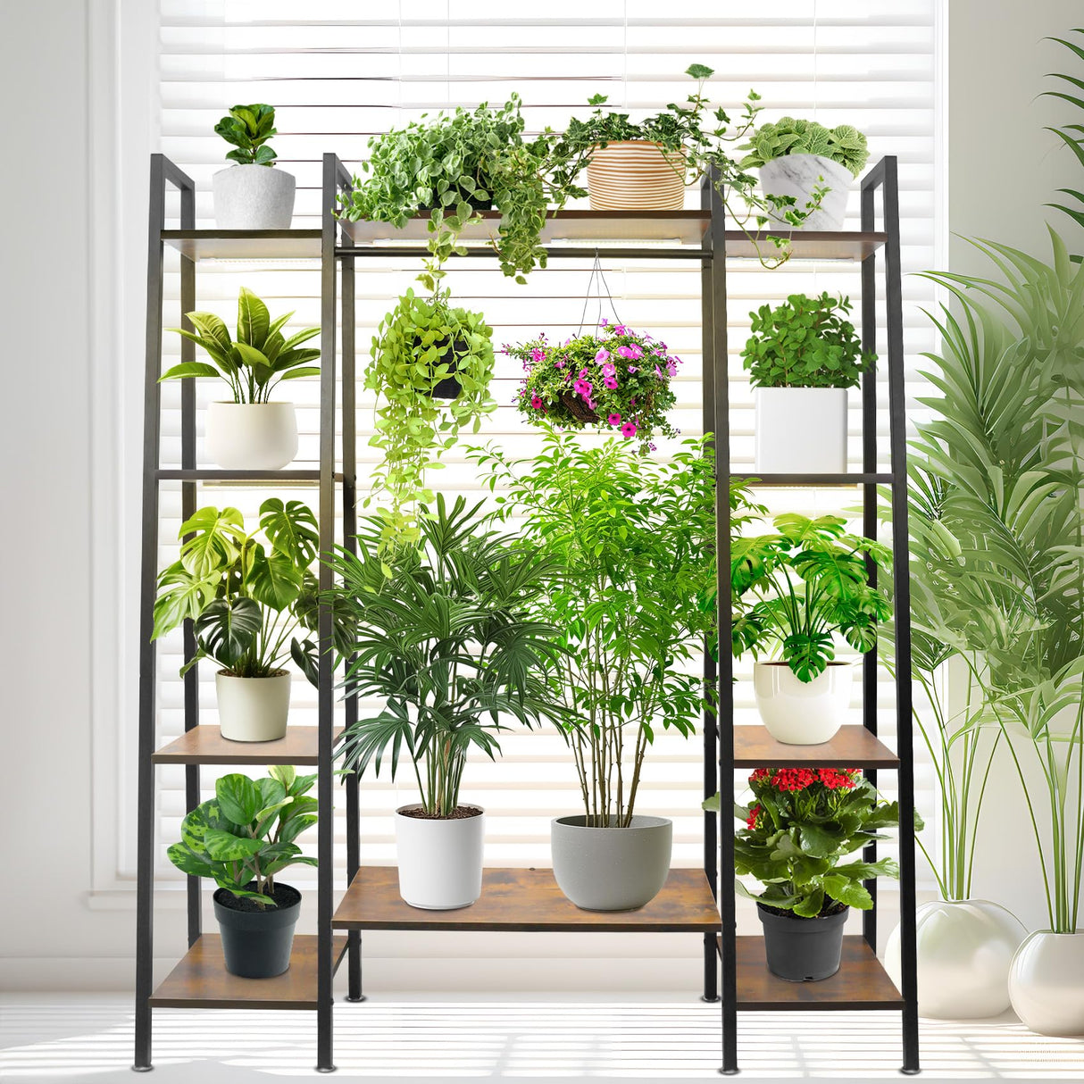 6-Tier Plant Stand with Grow Light, Holds 10 Pots, 55-Inch Indoor Plant Shelving Unit