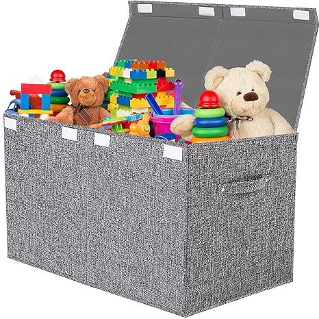 Large Toy Box Chest Storage with Lid - Collapsible Kids Toys Boxes Organizer Bins Baskets