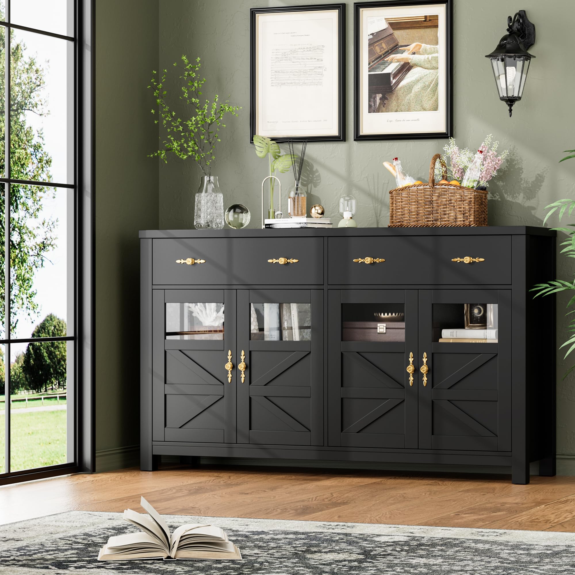 Buffet Cabinet with Storage, 55.1" Large Sideboard Buffet Cabinet, Farmhouse Sideboard