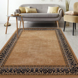 Antep Rugs Alfombras Bordered Modern 5x7 Non-Slip (Non-Skid) Low Pile Rubber Backing Indoor Area Rug (Gold Brown, 5' x 7')