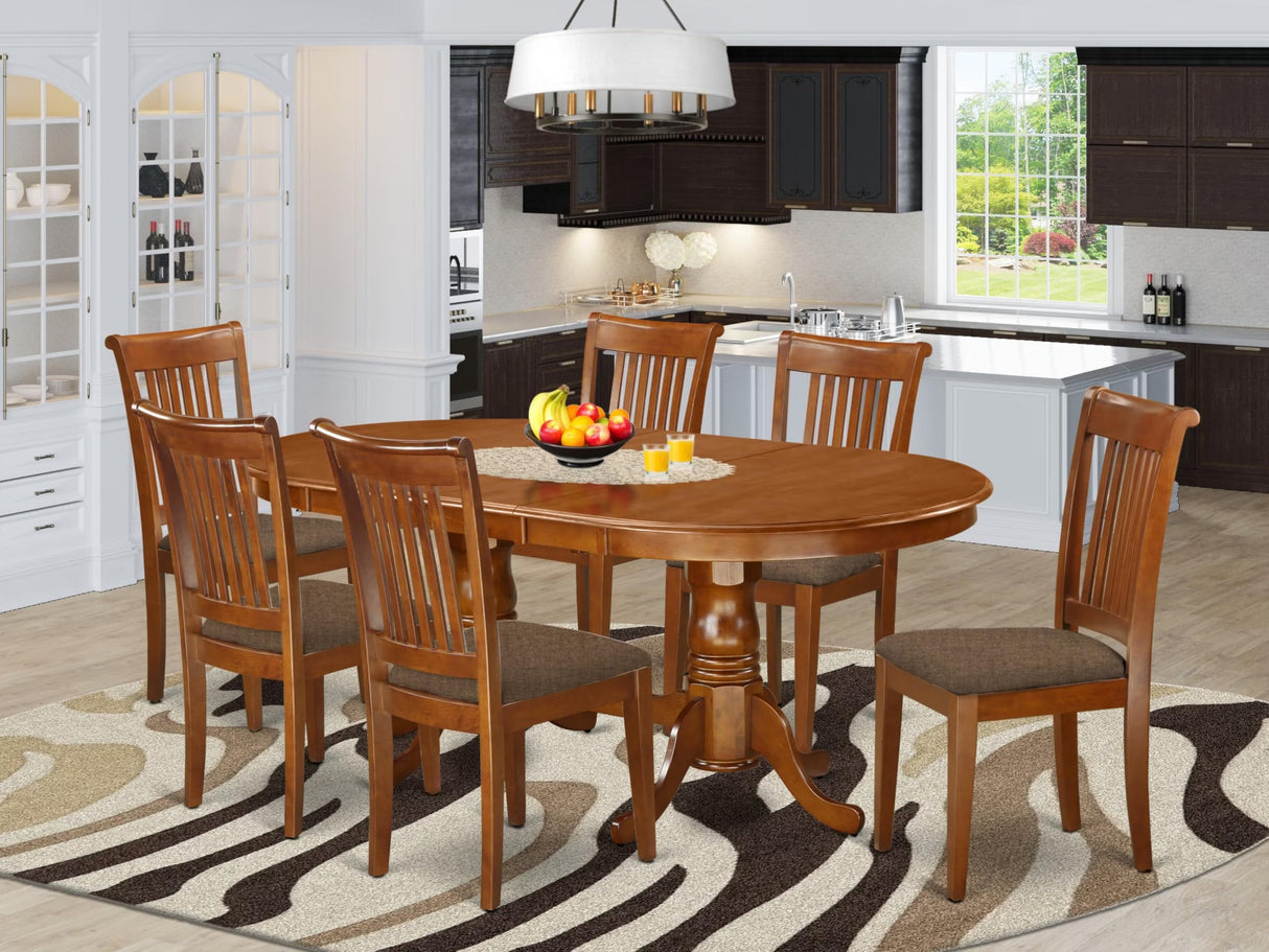 PLPO7-SBR-C 7 Piece Dining Room Furniture Set Consist of an Oval Wooden Table with Butterfly Leaf