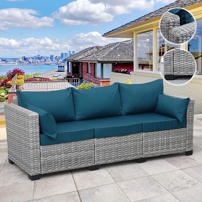 Outdoor Furniture Outdoor Couch Grey Wicker Patio Furniture 3-seat Sofa Deep Seat