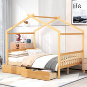 Full Size House Bed for Kids, Montessori Bed, Wood Full Platform Bed Frame
