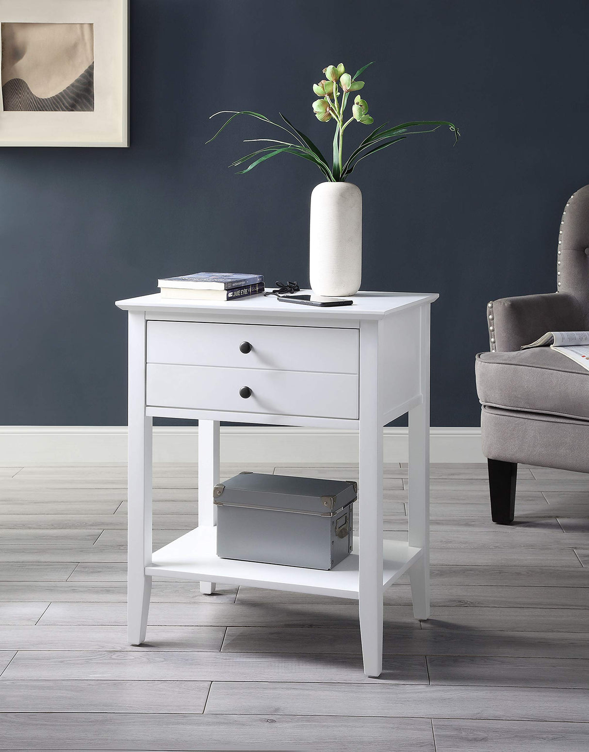 1-Drawer Nightstand with USB Charging Dock and Bottom Open Shelf