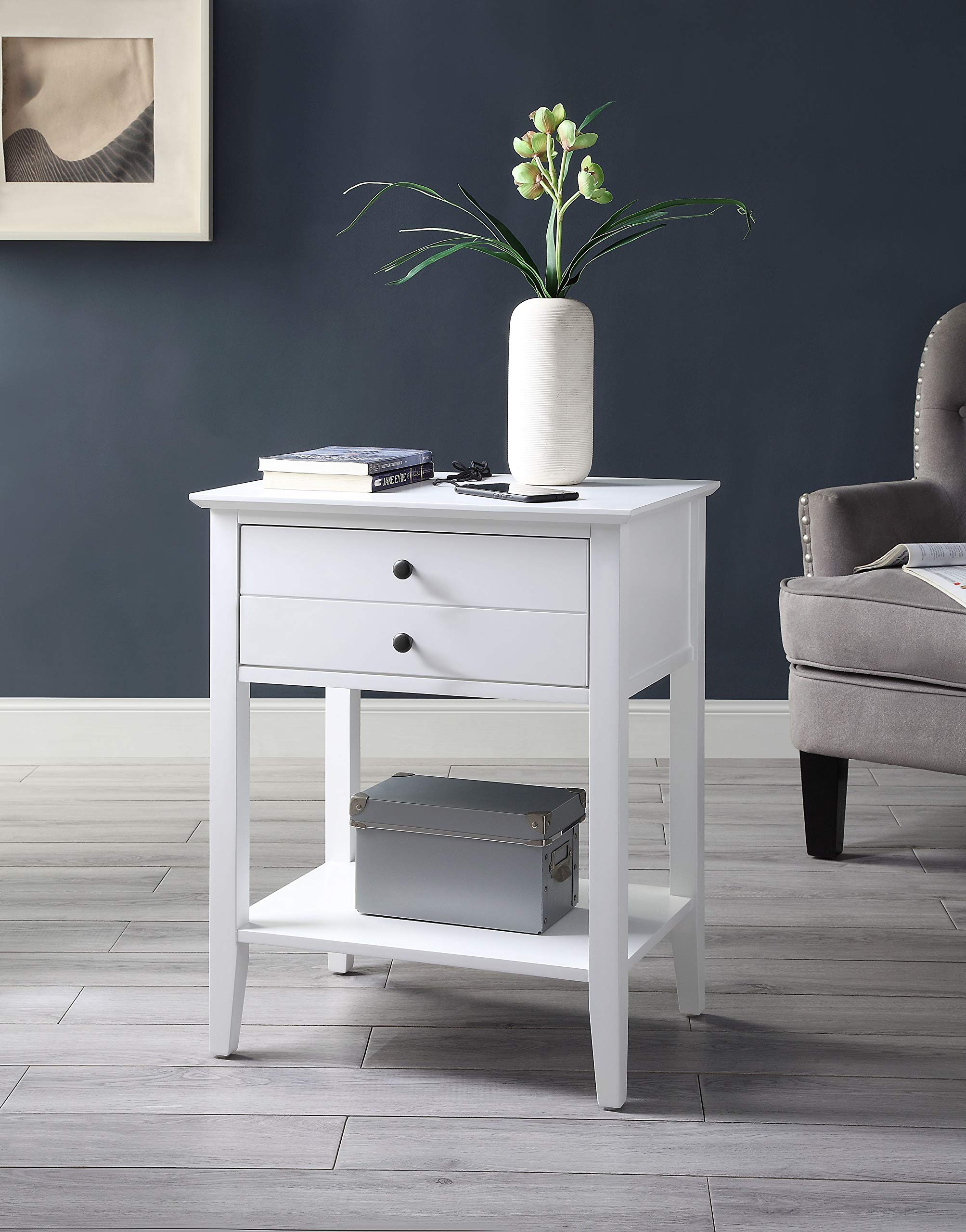 1-Drawer Nightstand with USB Charging Dock and Bottom Open Shelf