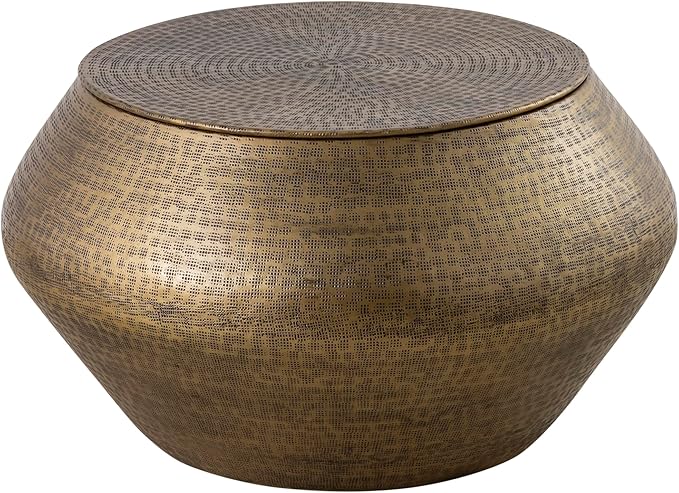 Modern Round Aluminum Hammered Embossed Texturing Metal Drum Side Table