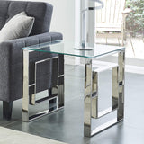 Whi Contemporary Accent, Side, Glass and Chrome TABLE, SILVER