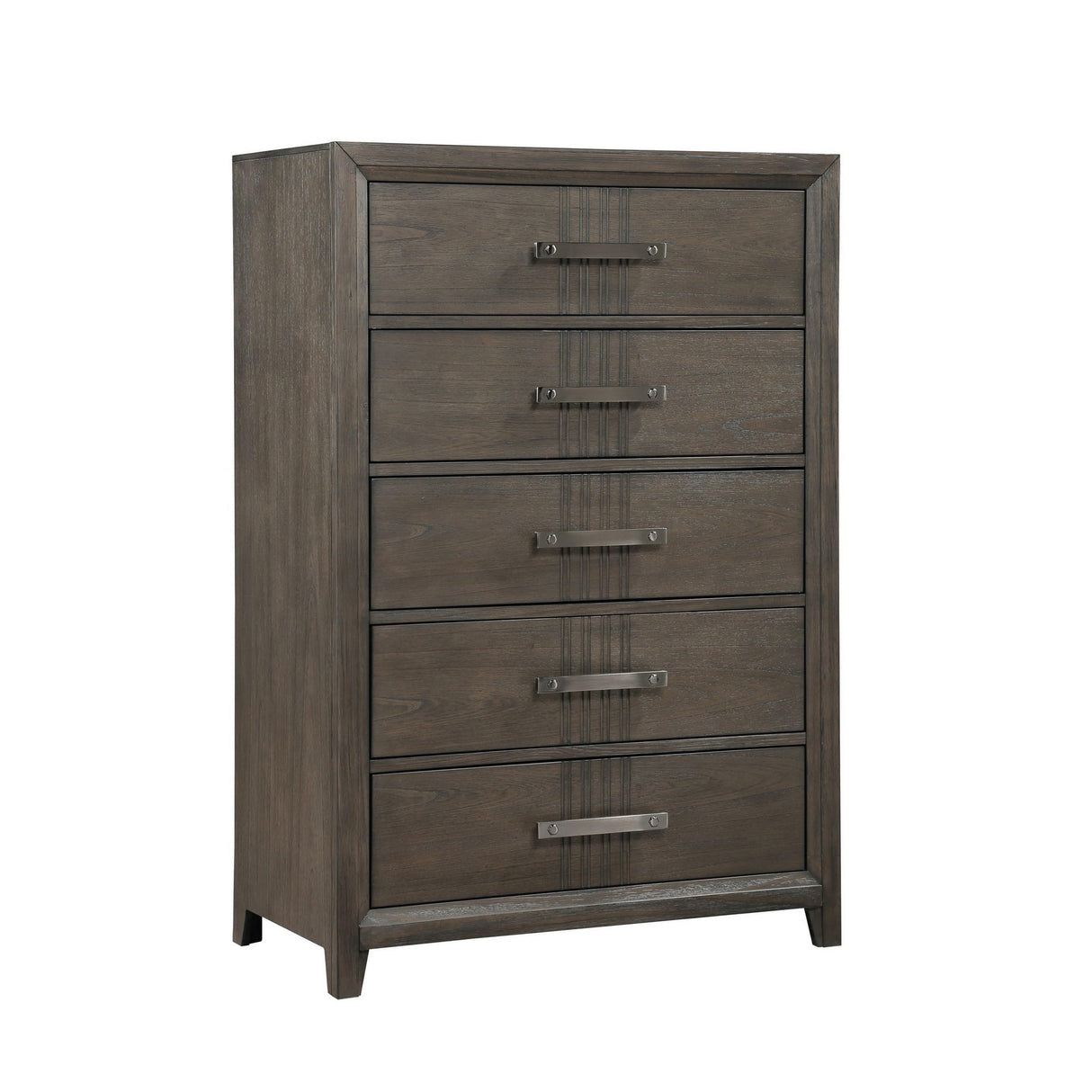 Brown Wali 51 Inch Tall Dresser Chest, 5 Drawer, Black Handles