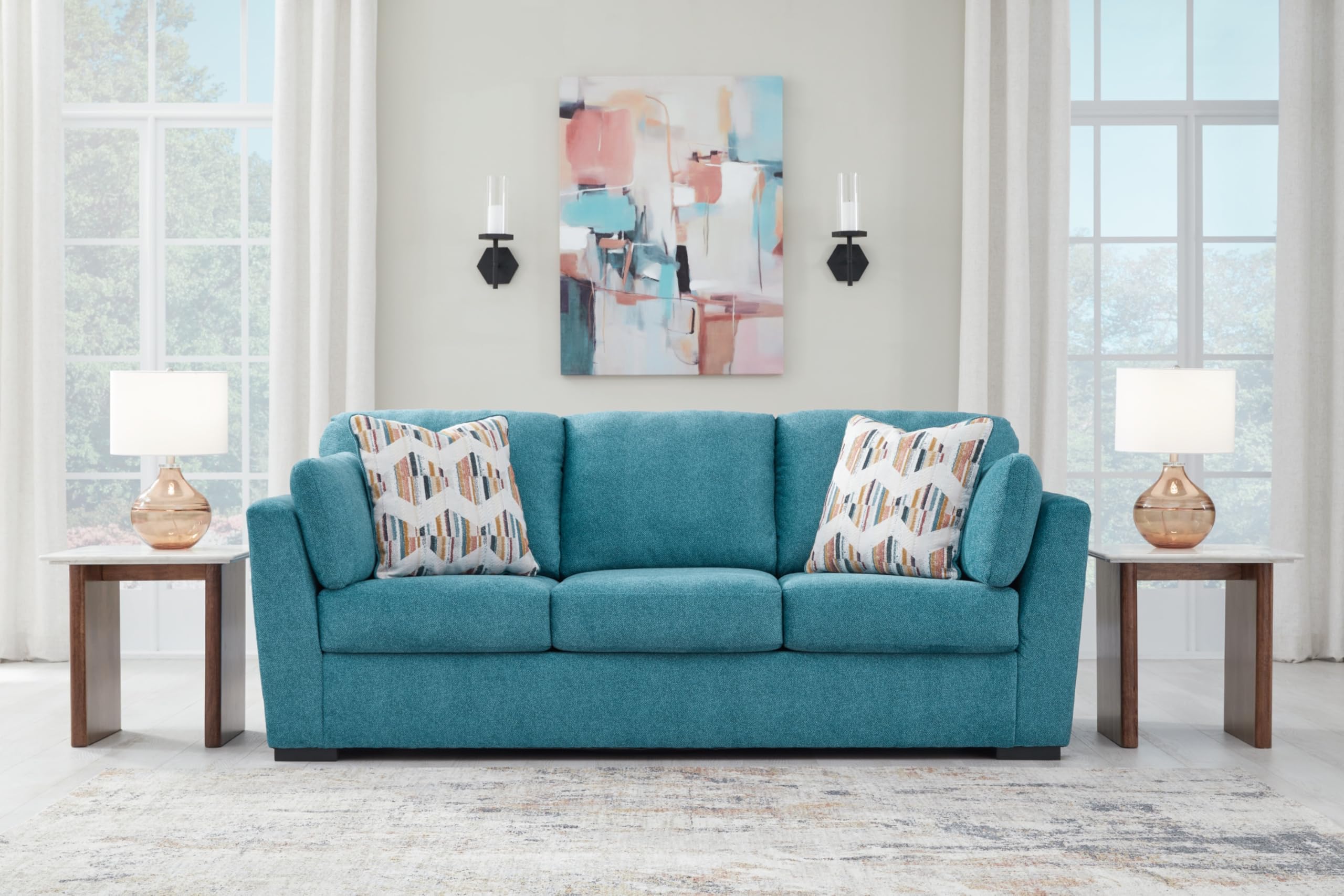 Keerwick Scandinavian Sofa with 4 Toss Pillows, Blue