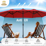 15ft Patio Umbrella with 36 LED Solar Lights, Double Sided Outdoor Umbrella for Patio,