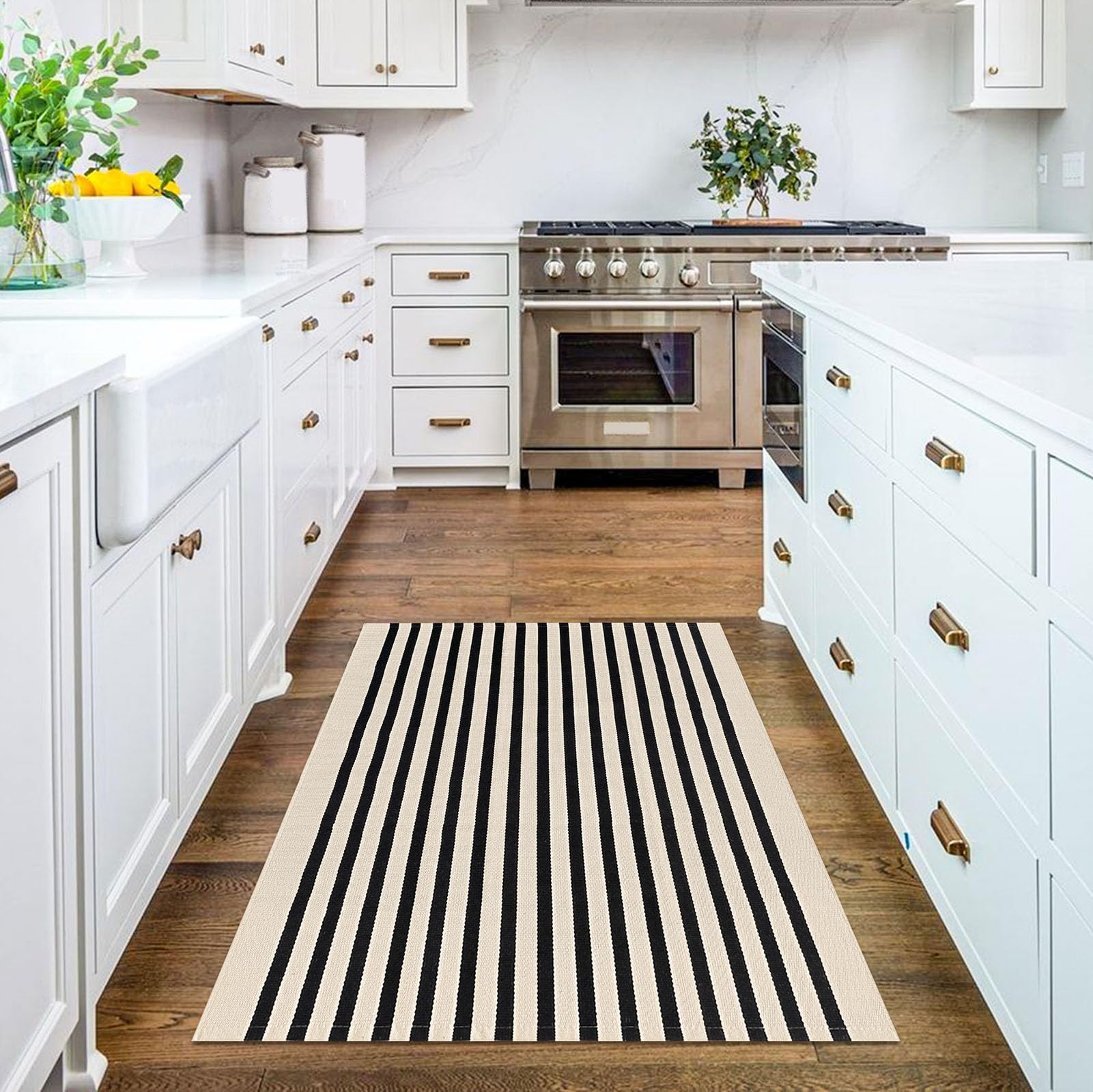 KILOCOCO Beige Striped Rug - 3'X5' Front Door Mat Outdoor, Welcome Mats Rug Outdoor, Cotton Washable Front Porch Rug Layered Doormats for Front Porch/Farmhouse/Entryway
