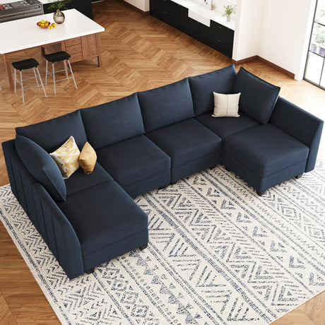 Modular U Shaped Couch Velvet Sectional Sofa with Storage Modular Couch with Chaises,