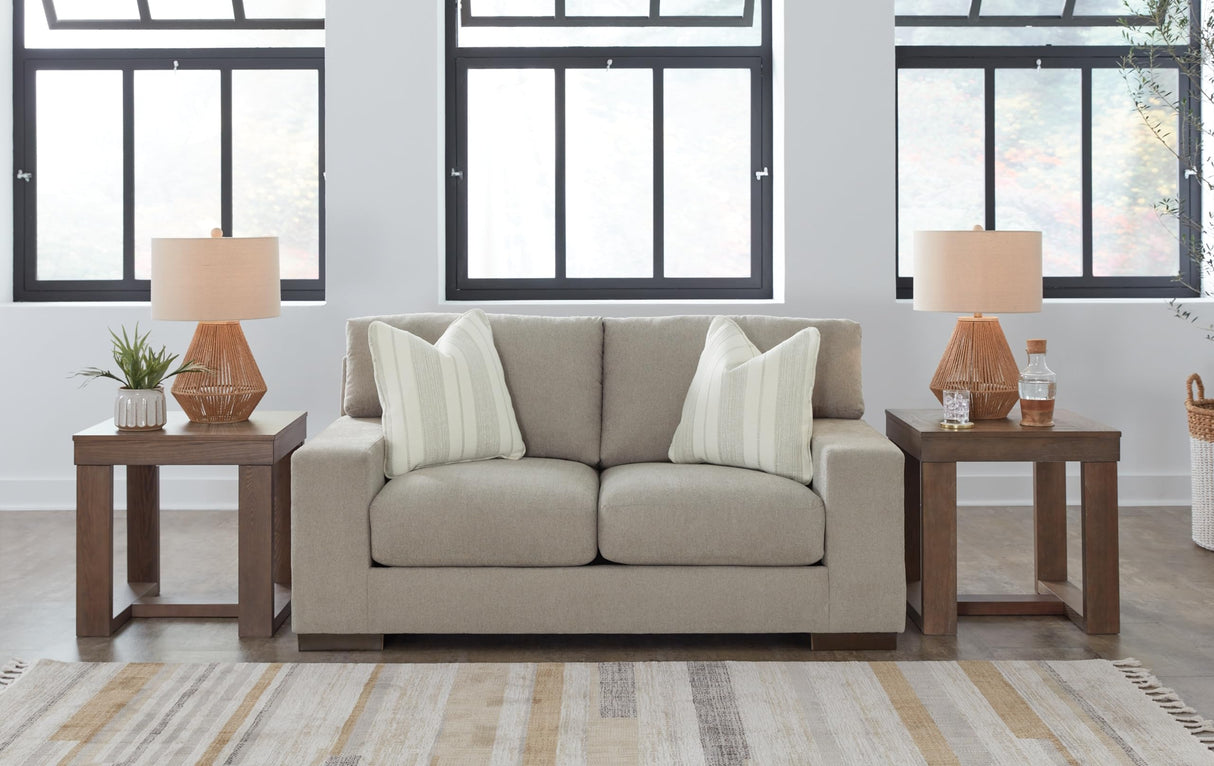 Design by Ashley Maggie Contemporary Loveseat for Living Room, Light Brown
