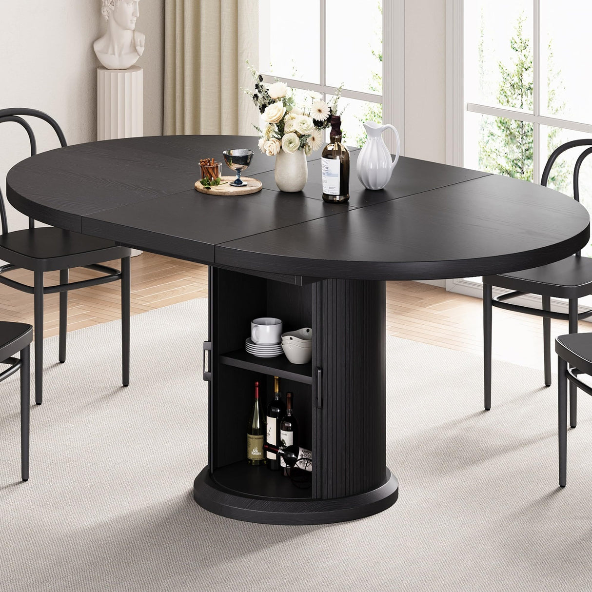 63" Extendable Round Dining Table for 4-6 with Storage Shelf