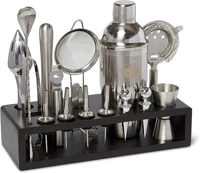 Professional Bartender Kit and Cocktail Shaker Set with Stand - 17 Piece Stainless Steel