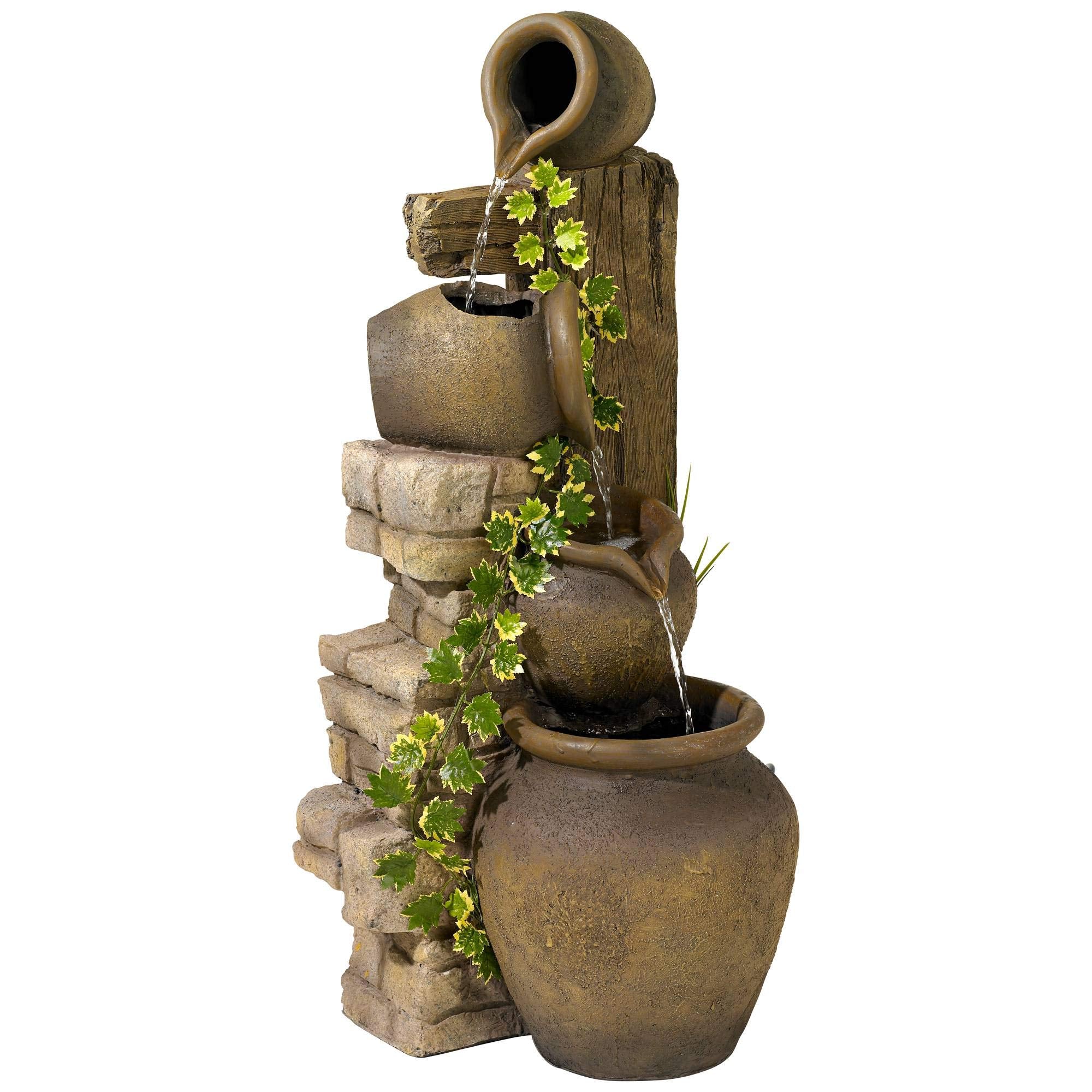 Cascading Rustic Outdoor Floor Three Jugs Fountain and Waterfalls 33" High Decor for Garden