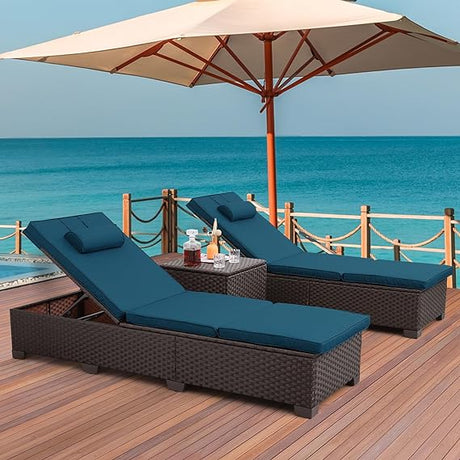 Outdoor PE Wicker Chaise Lounge Set, Patio Lounge Chairs