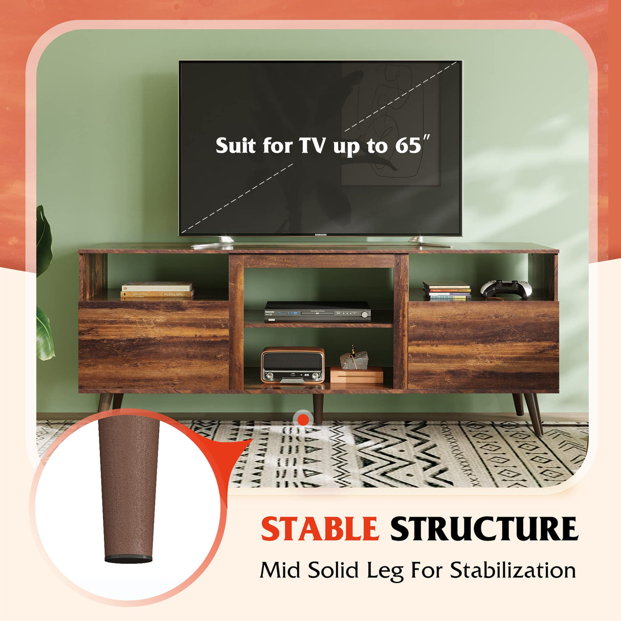 Stand for 65 Inch TV, 58 inch Entertainment Center with 2 Storage Cabinets, Media