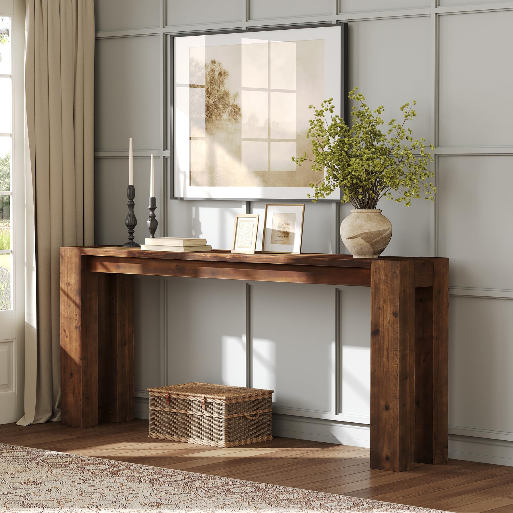 70.9-Inch Solid Wood Console Table - Rustic Brown Farmhouse Entryway Table