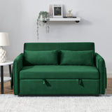 HomSof 55" Modern Convertible Sofa Bed with 2 Detachable Arm Pockets, Velvet Loveseat Sofa with Pull Out Bed, 2 Pillows and Living Room Adjustable Backrest, Grid Design Armrests, Green 4