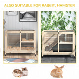 Indoor Rabbit Hutch with Wheels, Desk and Side Table Sized, Wood Rabbit Cage