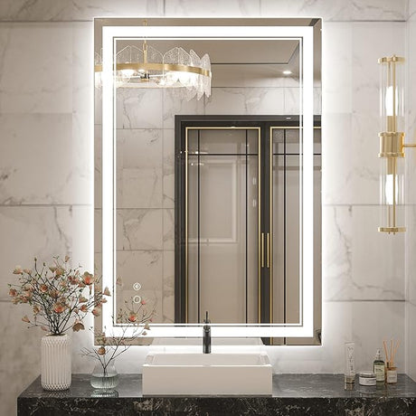 LED Bathroom Mirror 55 x 30 Inch Large Bathroom Mirror with Front Lights Lighted